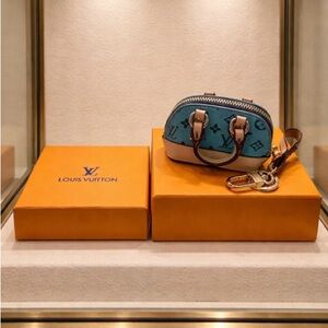 Stylish, luxury Blue Women's mini bag for key chain/ bag charm - with LV box